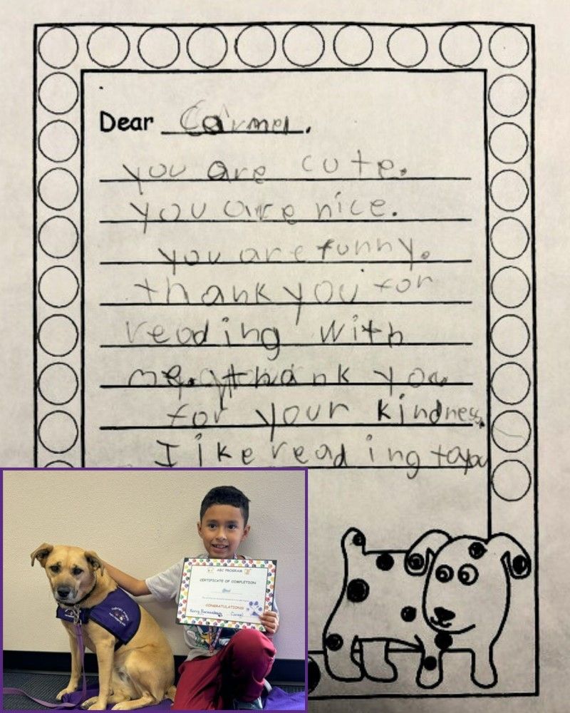 A note written to Carmel by an ABC Pet Therapy Program Participant.